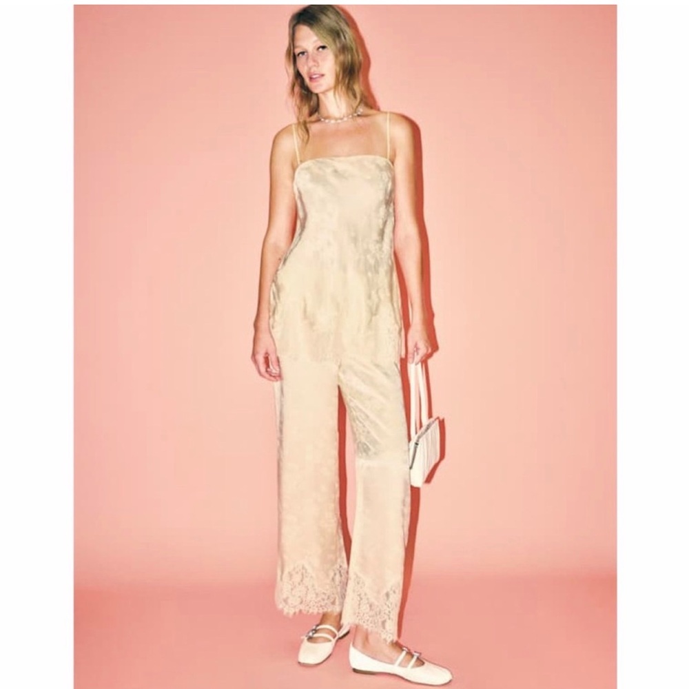 Reformation Carolina Ivory Jacquard Silk Set